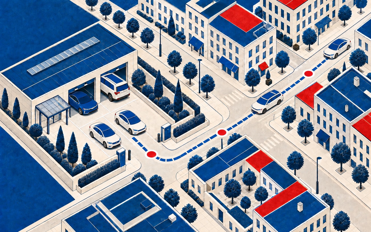 Ilustrace koordinovaných městských tras prémiových sedanů a XL vozů